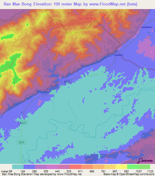 Ban Mae Bong,Thailand Elevation Map