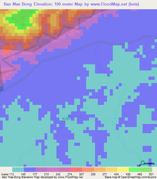 Ban Mae Bong,Thailand Elevation Map