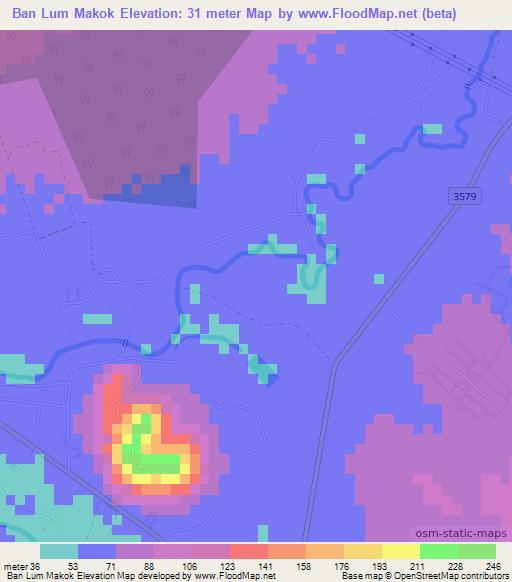 Ban Lum Makok,Thailand Elevation Map