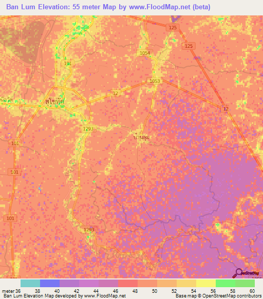 Ban Lum,Thailand Elevation Map