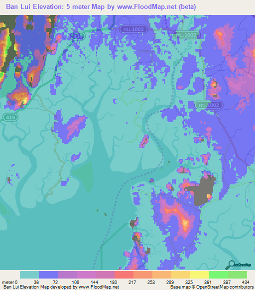 Ban Lui,Thailand Elevation Map