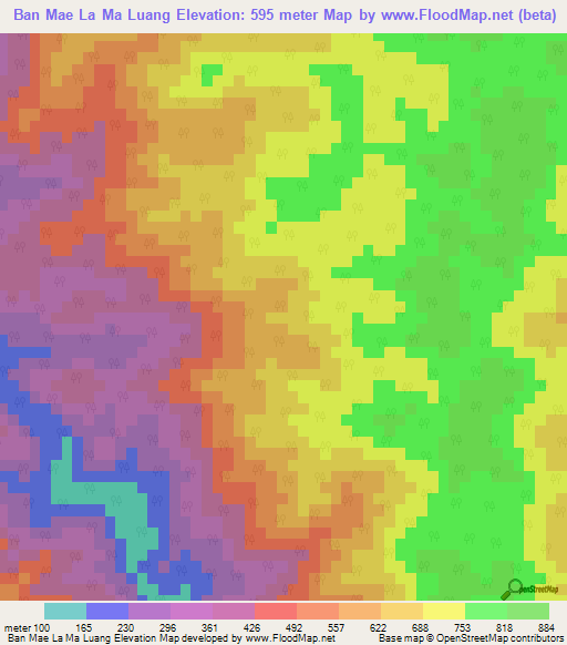 Ban Mae La Ma Luang,Thailand Elevation Map