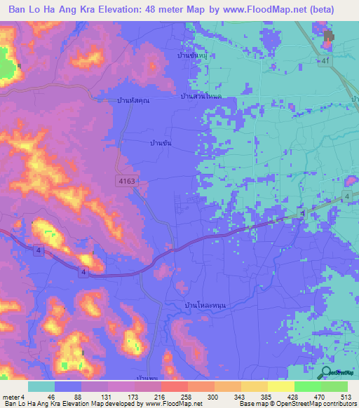 Ban Lo Ha Ang Kra,Thailand Elevation Map