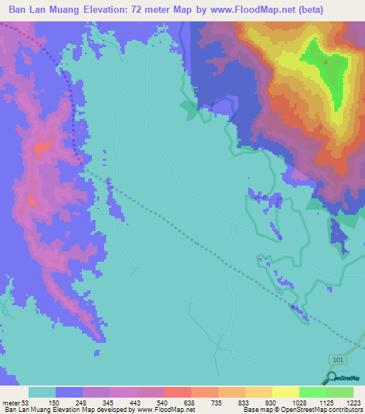Ban Lan Muang,Thailand Elevation Map