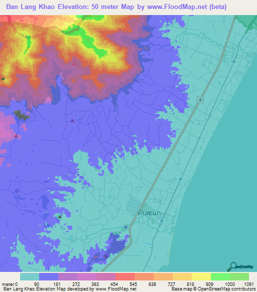 Ban Lang Khao,Thailand Elevation Map