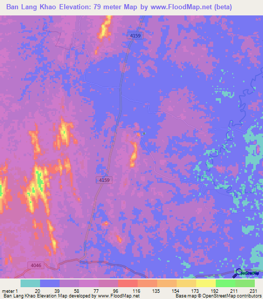 Ban Lang Khao,Thailand Elevation Map
