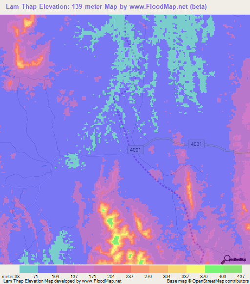 Lam Thap,Thailand Elevation Map