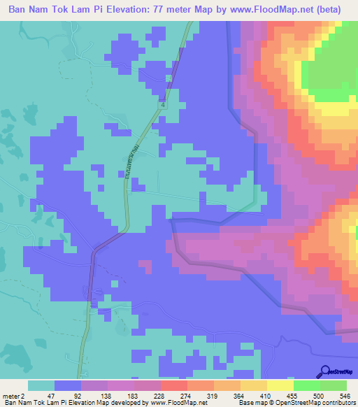 Ban Nam Tok Lam Pi,Thailand Elevation Map