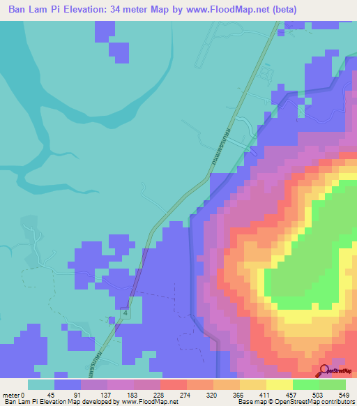 Ban Lam Pi,Thailand Elevation Map
