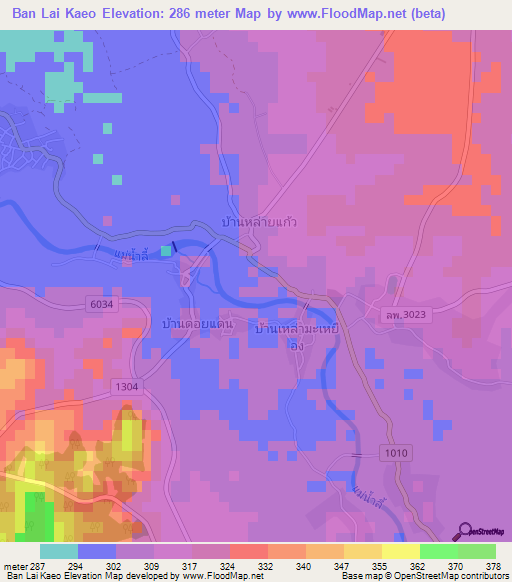 Ban Lai Kaeo,Thailand Elevation Map