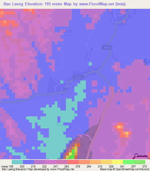 Ban Laeng,Thailand Elevation Map