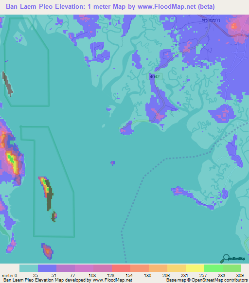 Ban Laem Pleo,Thailand Elevation Map
