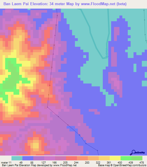 Ban Laem Pai,Thailand Elevation Map