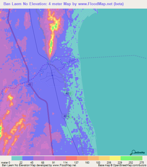 Ban Laem No,Thailand Elevation Map