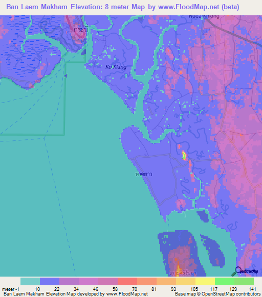 Ban Laem Makham,Thailand Elevation Map