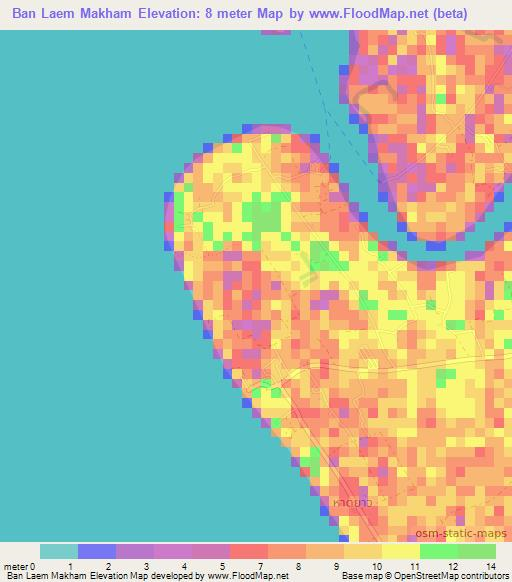Ban Laem Makham,Thailand Elevation Map