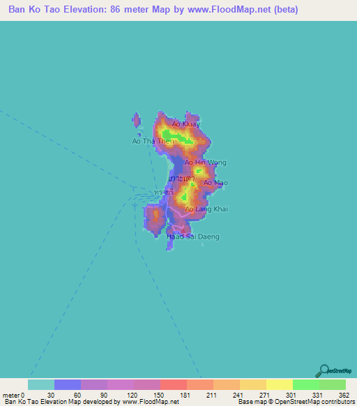 Ban Ko Tao,Thailand Elevation Map