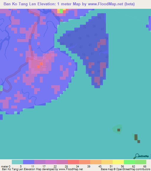 Ban Ko Tang Len,Thailand Elevation Map