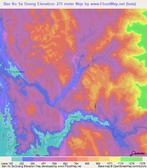 Ban Ko Sa Doeng,Thailand Elevation Map