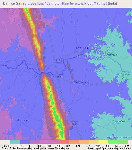 Ban Ko Sadao,Thailand Elevation Map