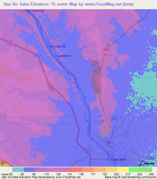 Ban Ko Saba,Thailand Elevation Map