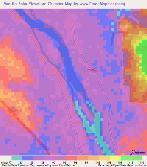 Ban Ko Saba,Thailand Elevation Map