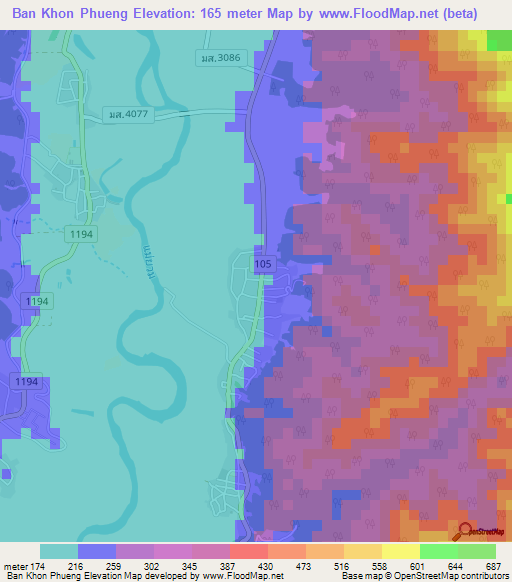 Ban Khon Phueng,Thailand Elevation Map