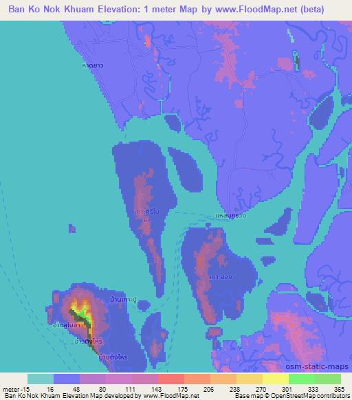 Ban Ko Nok Khuam,Thailand Elevation Map