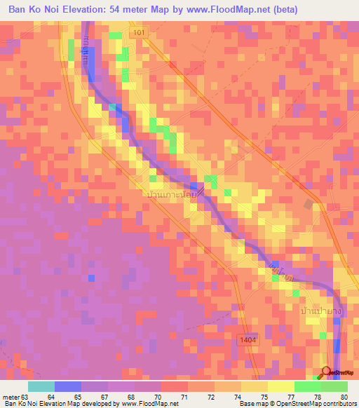Ban Ko Noi,Thailand Elevation Map
