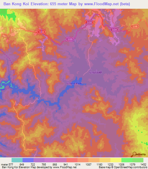 Ban Kong Koi,Thailand Elevation Map