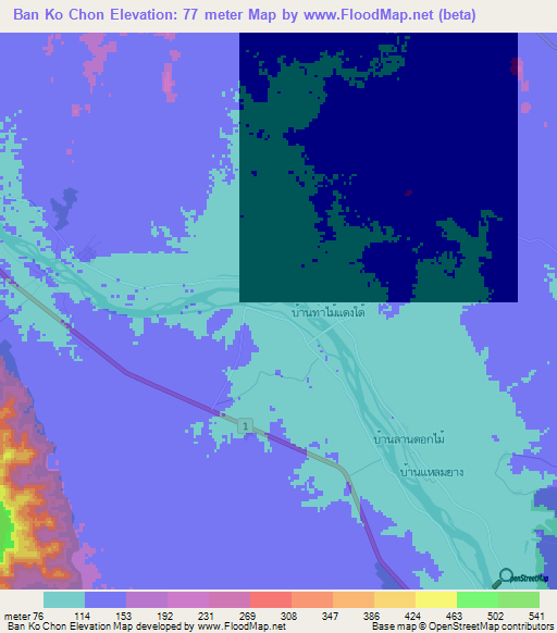 Ban Ko Chon,Thailand Elevation Map