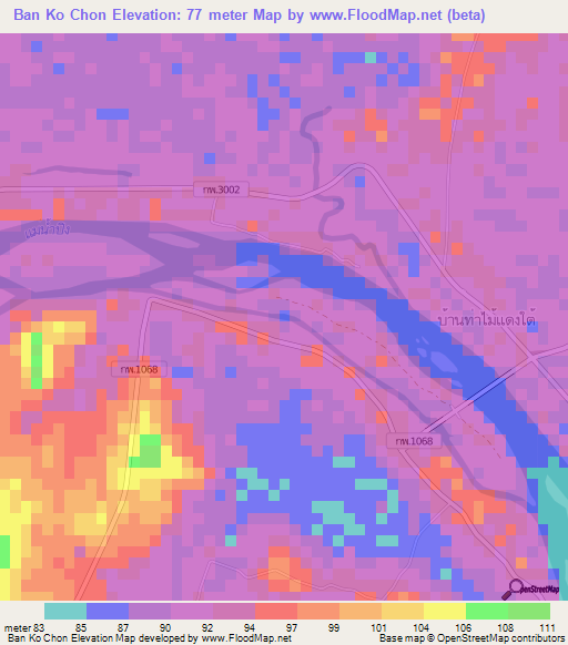 Ban Ko Chon,Thailand Elevation Map
