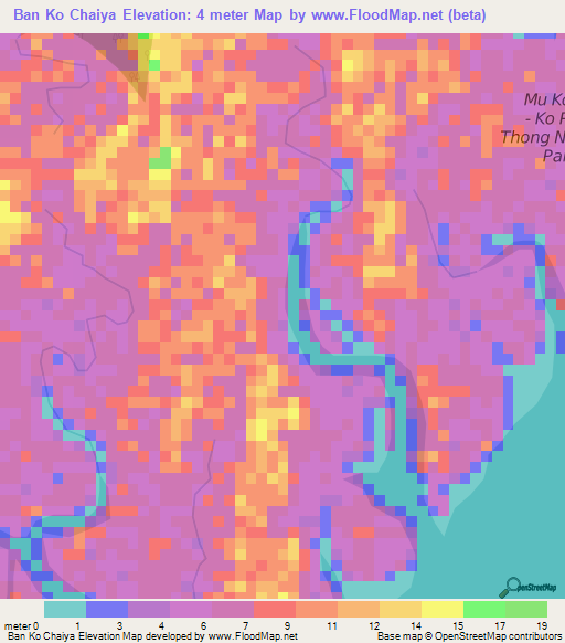 Ban Ko Chaiya,Thailand Elevation Map