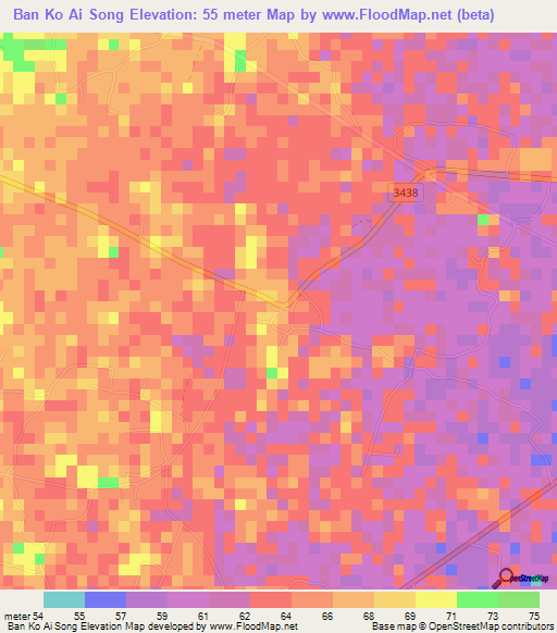 Ban Ko Ai Song,Thailand Elevation Map