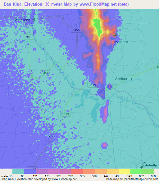 Ban Kluai,Thailand Elevation Map