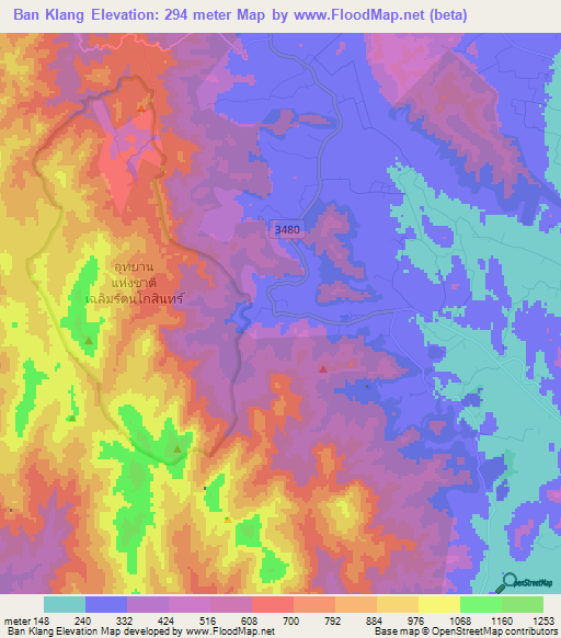 Ban Klang,Thailand Elevation Map