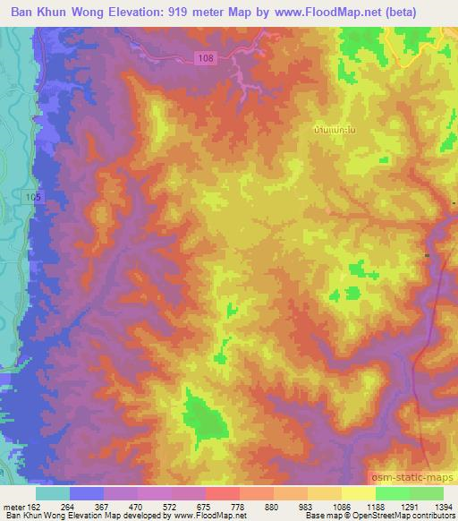 Ban Khun Wong,Thailand Elevation Map