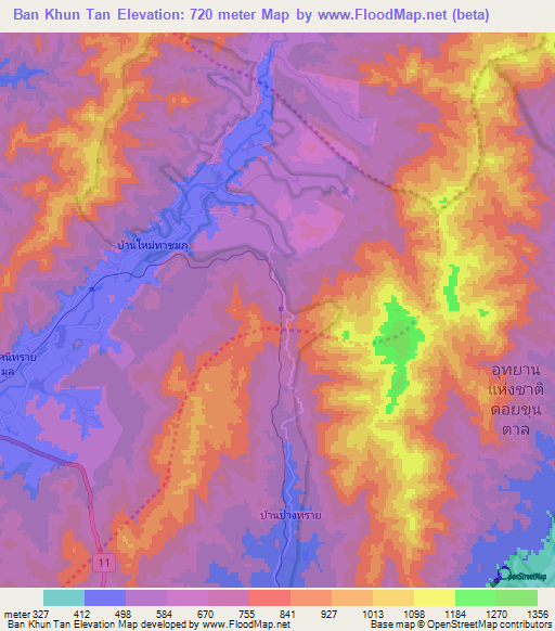 Ban Khun Tan,Thailand Elevation Map