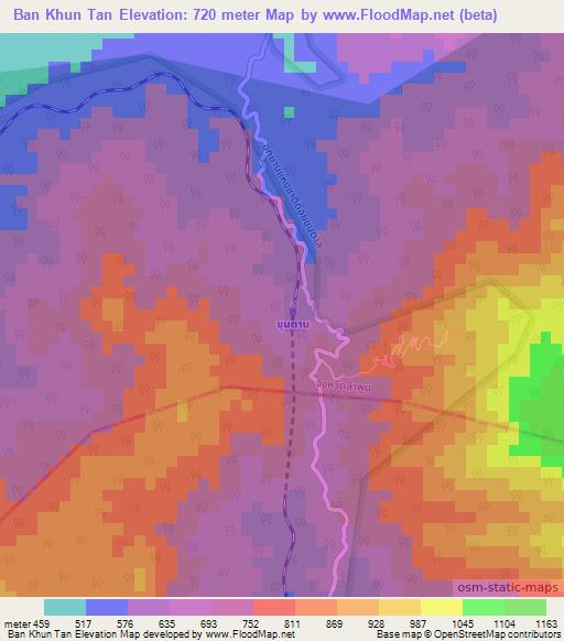 Ban Khun Tan,Thailand Elevation Map