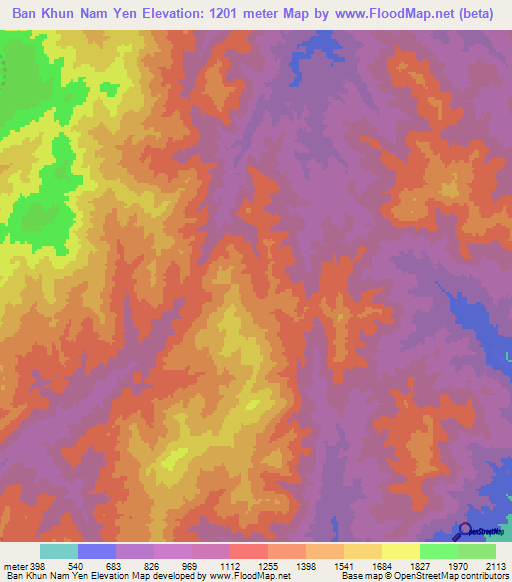 Ban Khun Nam Yen,Thailand Elevation Map