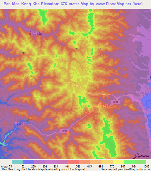Ban Mae Kong Kha,Thailand Elevation Map