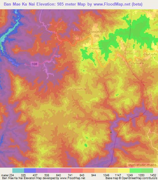 Ban Mae Ka Nai,Thailand Elevation Map