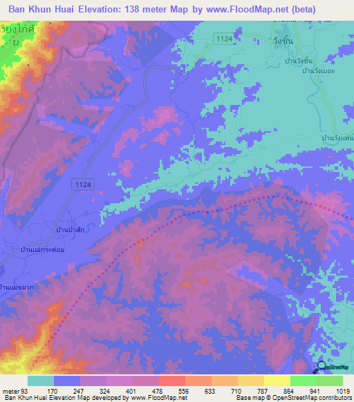 Ban Khun Huai,Thailand Elevation Map