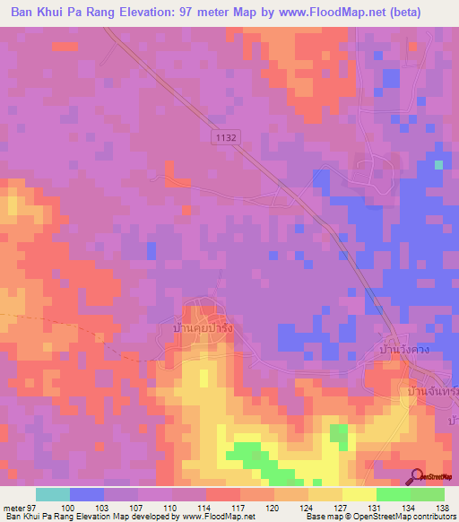 Ban Khui Pa Rang,Thailand Elevation Map