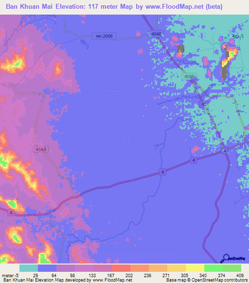 Ban Khuan Mai,Thailand Elevation Map