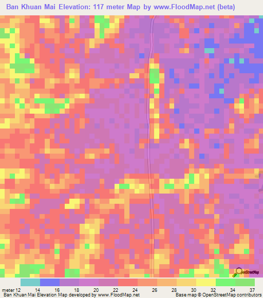 Ban Khuan Mai,Thailand Elevation Map