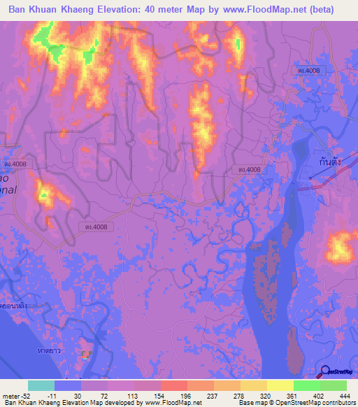 Ban Khuan Khaeng,Thailand Elevation Map