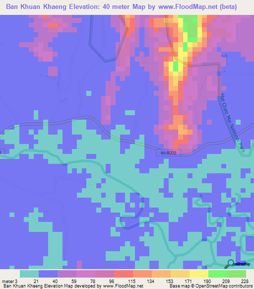 Ban Khuan Khaeng,Thailand Elevation Map