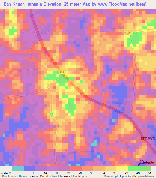Ban Khuan Inthanin,Thailand Elevation Map