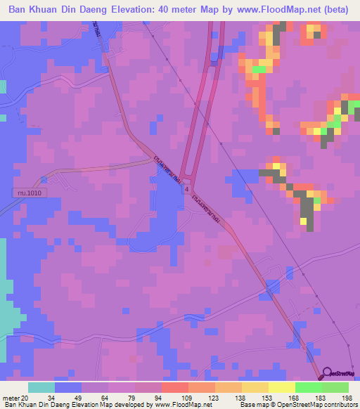 Ban Khuan Din Daeng,Thailand Elevation Map